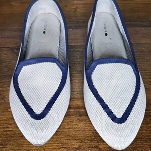 Birdies The Blackbird Eggshell Navy Piping Knitted Flat Loafers Sz 9.5